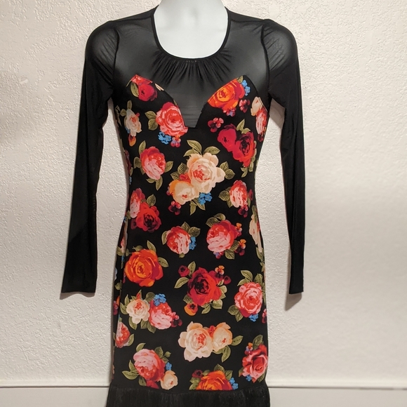 Guess Black and Red Long Sleeve Bodycon Dress - Picture 1 of 5